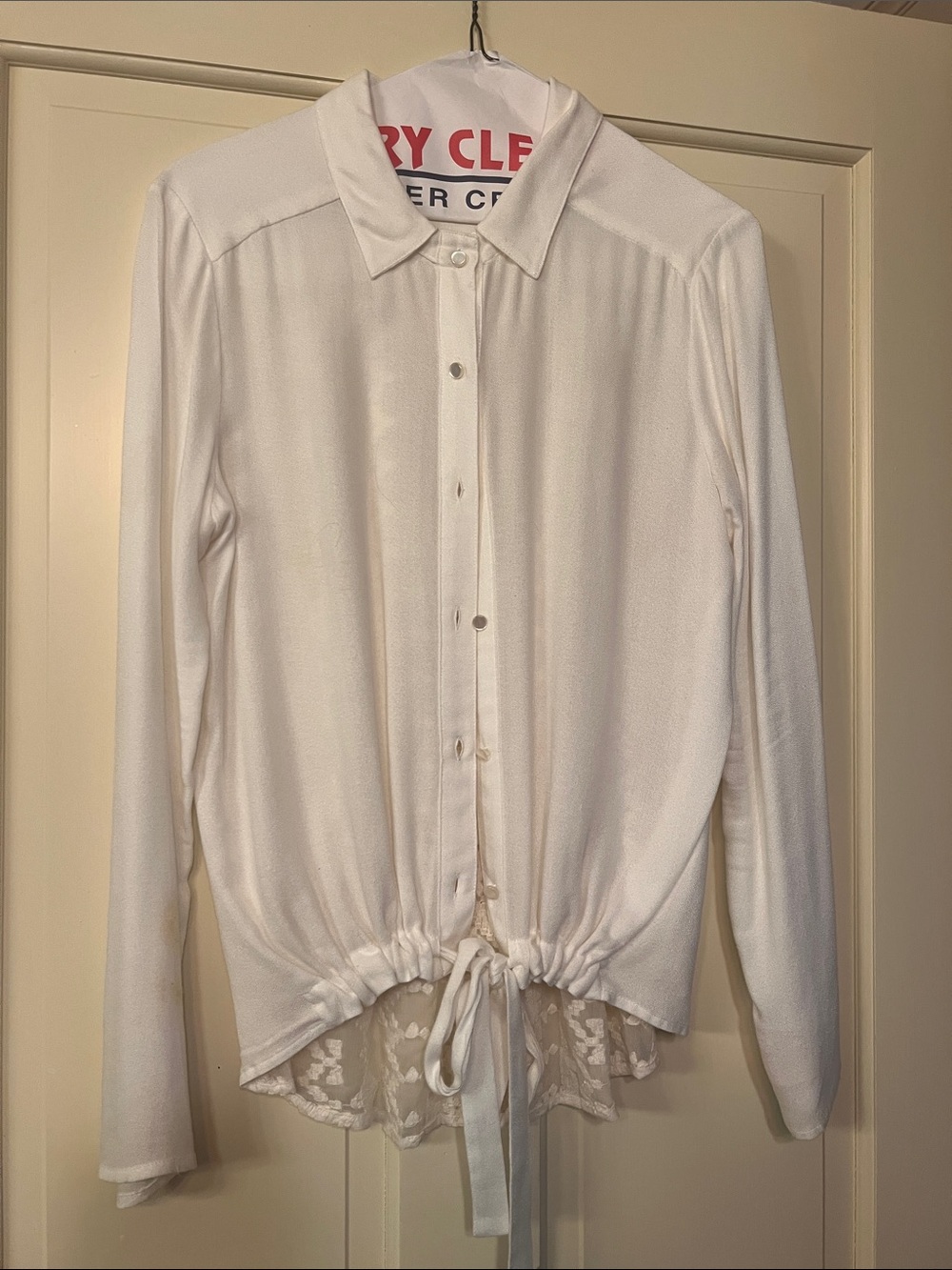 Ella Moss Ivory White Drawstring Hem Button-Down Lace BackTop XS